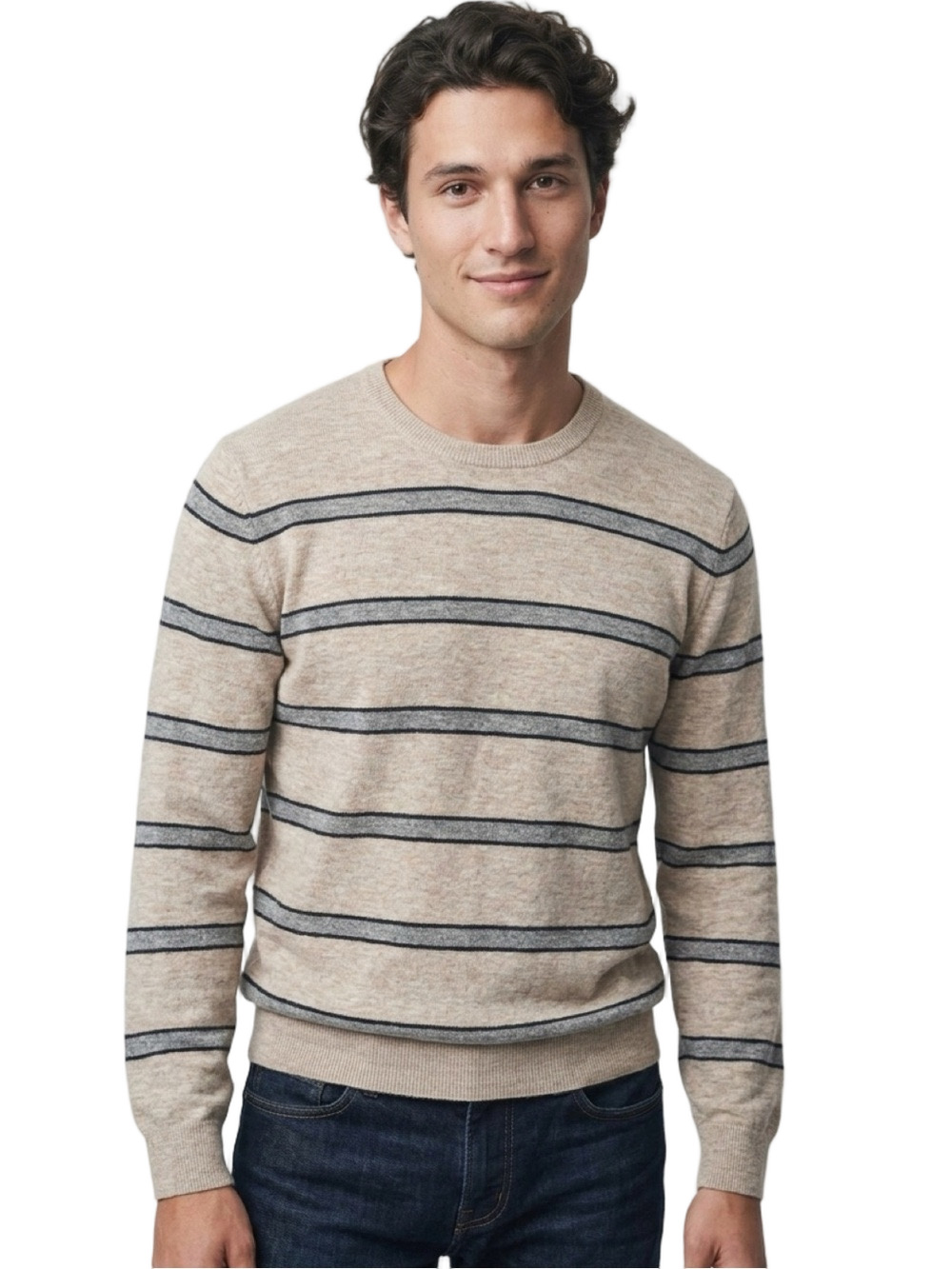 SONOMA Sweater Supersoft Crewneck Long Sleeve Tan Grey Stripe Men L
